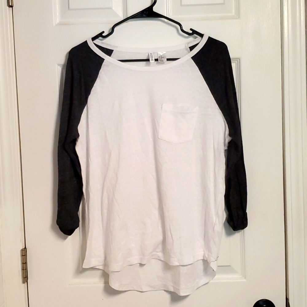 H&M white and dark grey baseball shirt